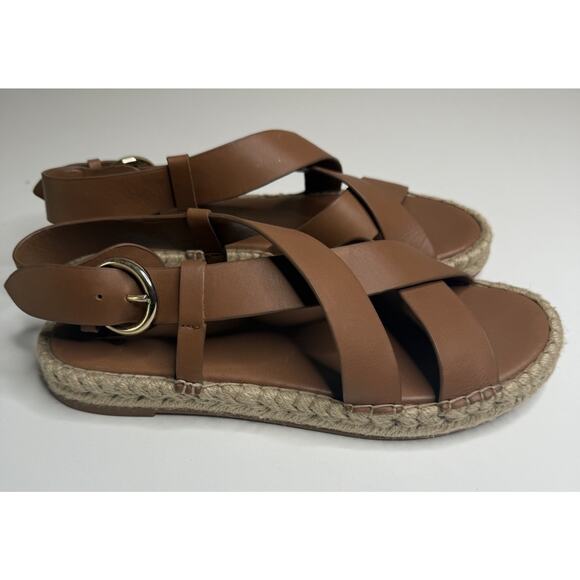 Marc Fisher Tallia Espadrille Womens 7M Tan Leather Open Toe Strap Buckle Close - Picture 1 of 7